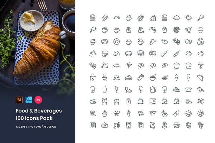 Food & Beverages 100 Set Icons Pack