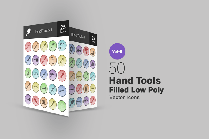 50 Hand Tools Filled Low Poly Icons