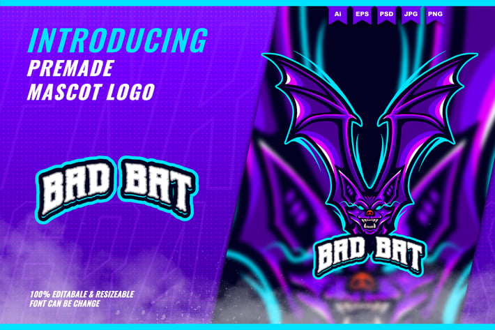 Flying V Bats - Mascot Esport Logo Template