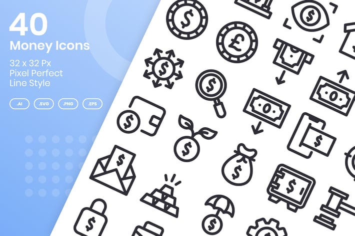 40 Money Icons Set - Line