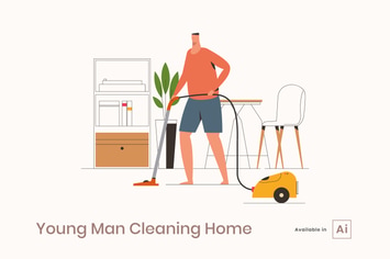 Young Man Cleaning Home 
