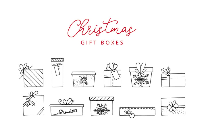 11 Christmas Gift Box Doodle Line Icons