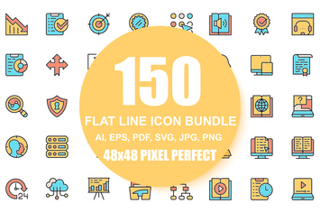 Set of Flat Line Business Icons