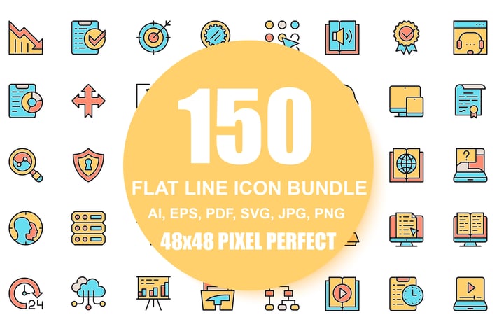 Set of Flat Line Business Icons