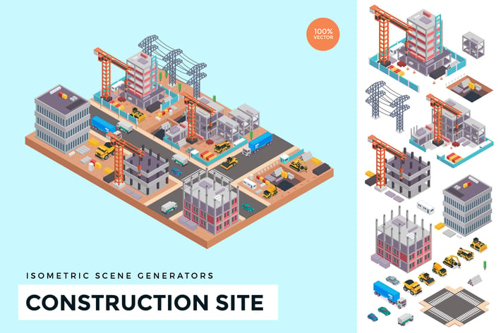 Isometric Under Construction Site Vector Scene