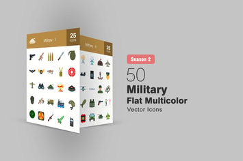 50 Military Flat Multicolor Icons Season II