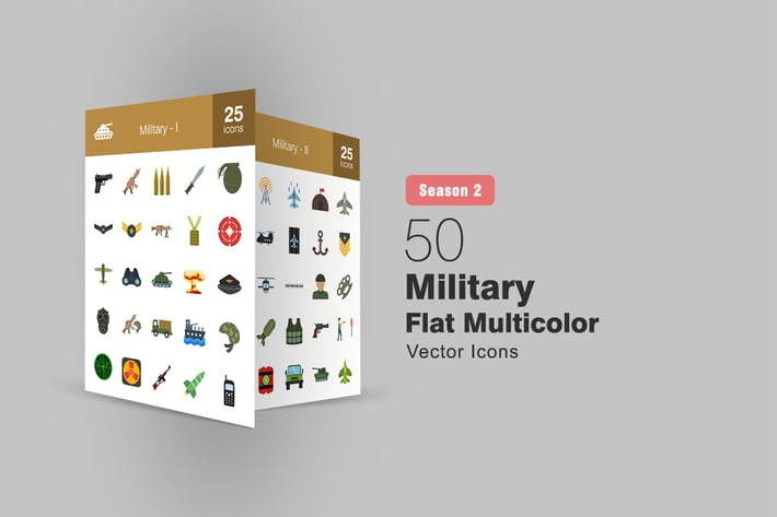 50 Military Flat Multicolor Icons Season II