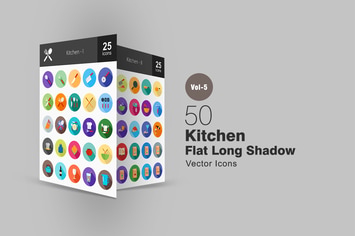 50 Kitchen Flat Shadowed Icons