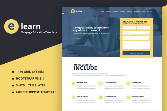 e-Learn - Onepage Bootstrap Education HTML