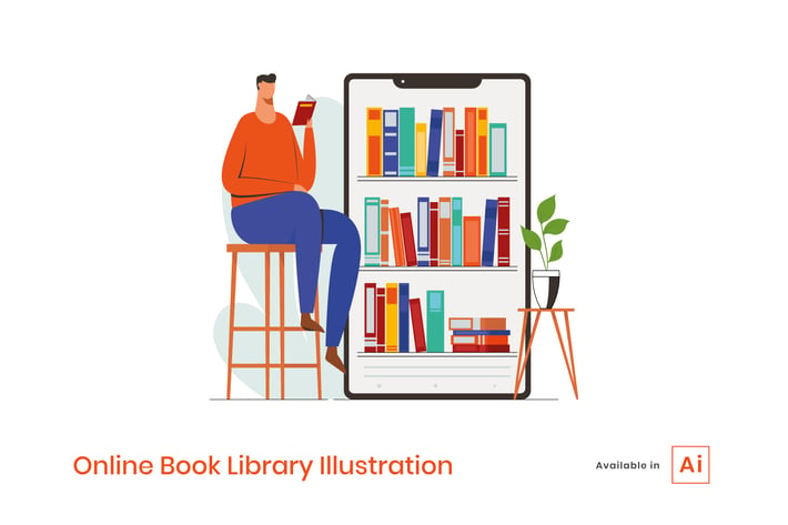 Online Book Library Illustration