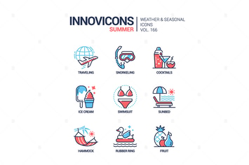 Summer - modern line design style icons set
