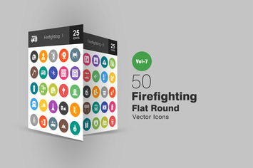 50 Firefighting Flat Round Icons