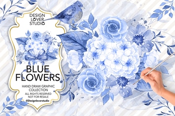 Watercolor BLUE FLOWERS design