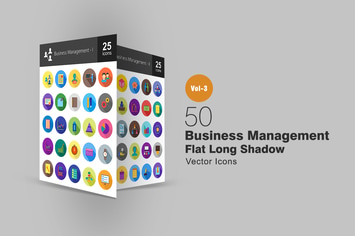 50 Business Management Flat Shadowed Icons