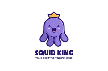 Cute Squid King Mascot Character Logo Template