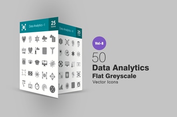 50 Data Analytics Flat Greyscale Icons