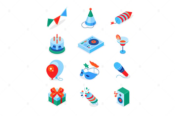 Birthday party - modern colorful isometric icons