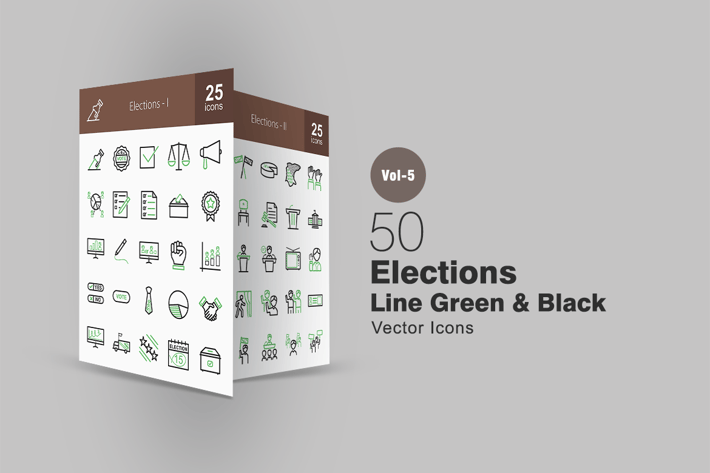 50 Elections Line Green & Black Icons