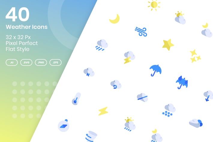 40 Weather Icons Set - Flat