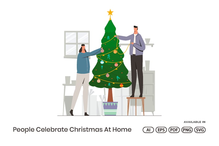 People Celebrate Christmas At Home