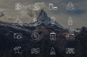 Travel Line Icons / Camping Equipment Design Set