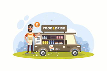 Food and Beverage Trucks Vector Illustration