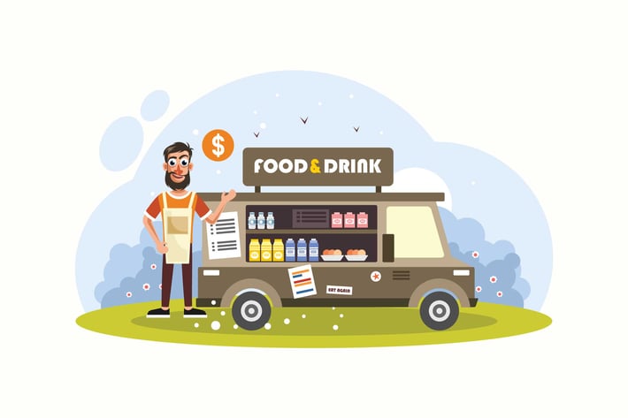 Food and Beverage Trucks Vector Illustration