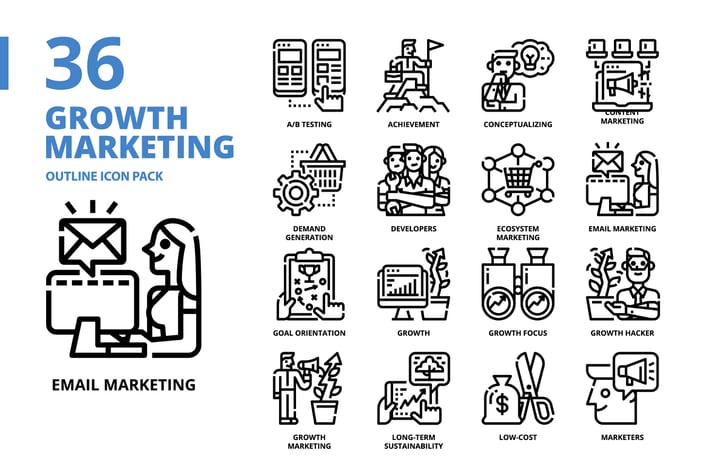 Growth Marketing Outline Style Icon Pack