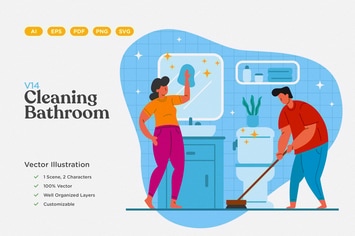 Cleaning Bathroom Flat Illustration