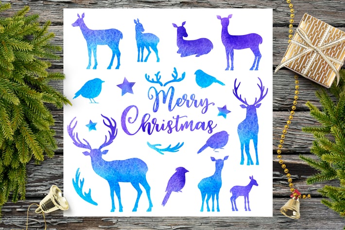 Blue Watercolor Animal Silhouettes