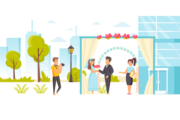 People Wedding Ceremony Flat Scene Situation