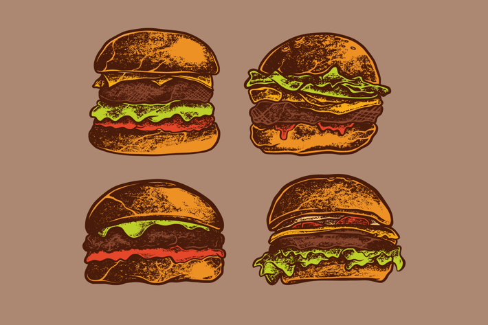Hand-Drawn Vector Burger Textured Effects