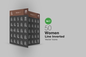 50 Women Line Inverted Icons