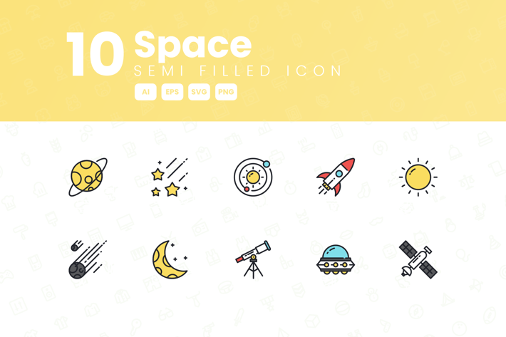 10 Space Semi Filled Icon Collection