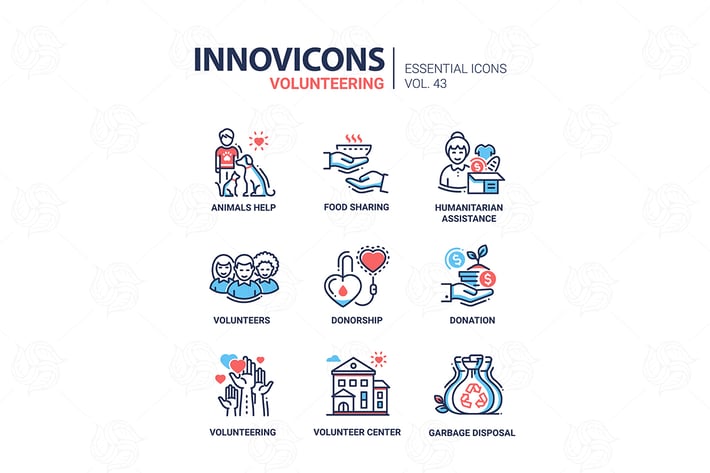 Volunteering - modern vector line icons set