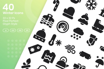 40 Winter Icons Set - Glyph