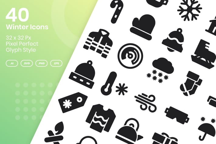 40 Winter Icons Set - Glyph
