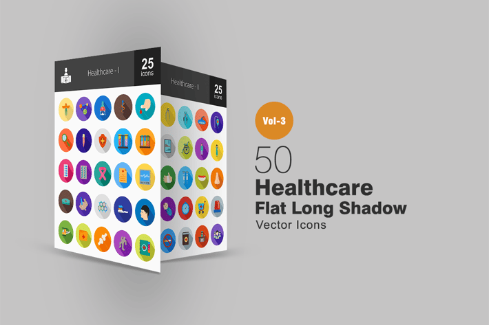 50 Healthcare Flat Shadowed Icons