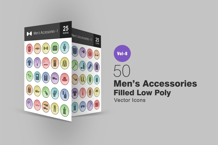 50 Men's Accessories Filled Low Poly Icons