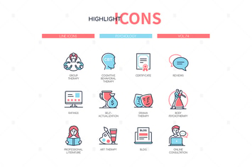 Psychology concept - line design style icons set
