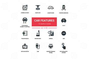 Car features - line design silhouette icons set