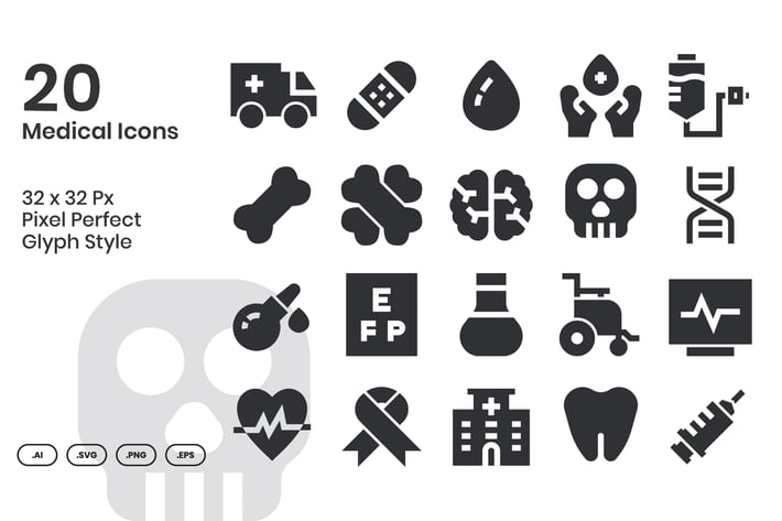 20 Medical Icons Set - Glyph