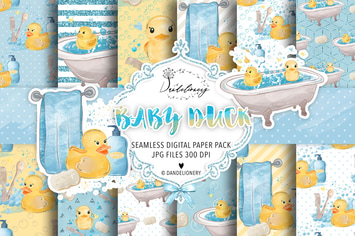 Watercolor Baby Duck digital paper pack