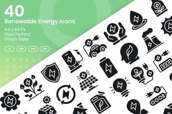 40 Renewable Enegy Icons Set - Glyph