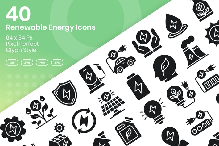 40 Renewable Enegy Icons Set - Glyph