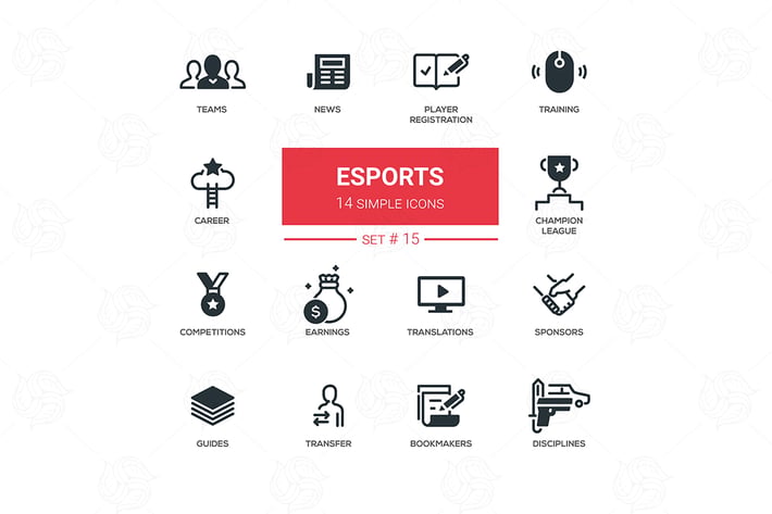 eSports - simple thin line design icons