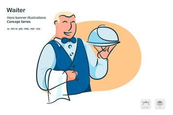 Waiter Butler Vector Illustration
