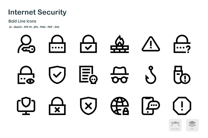 Internet Security Mini Bold Line Vector Icons