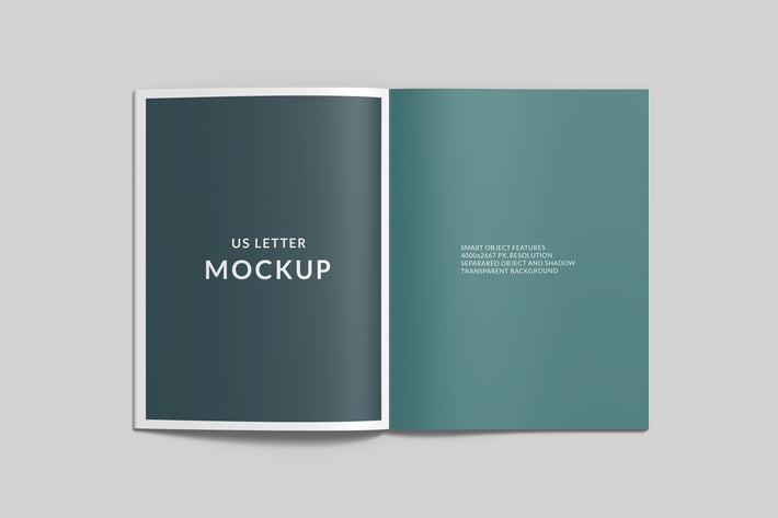 Open US Letter Catalog Mockup Top View