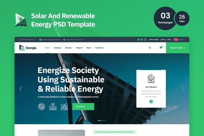 Energia - Solar and Renewable Energy PSD Template